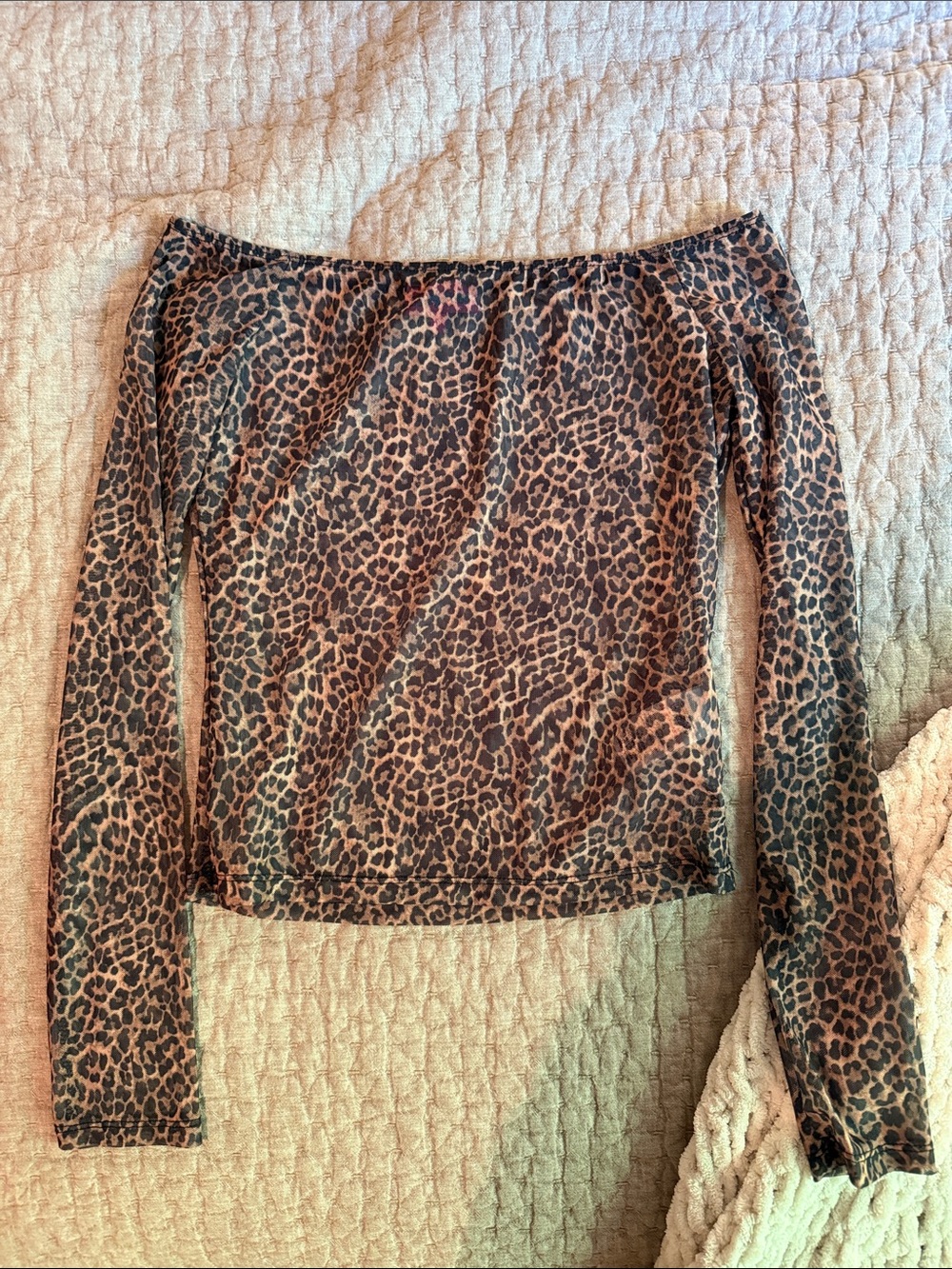 Edikted Brown Leopard Print Off-Shoulder Long Sleeve Top